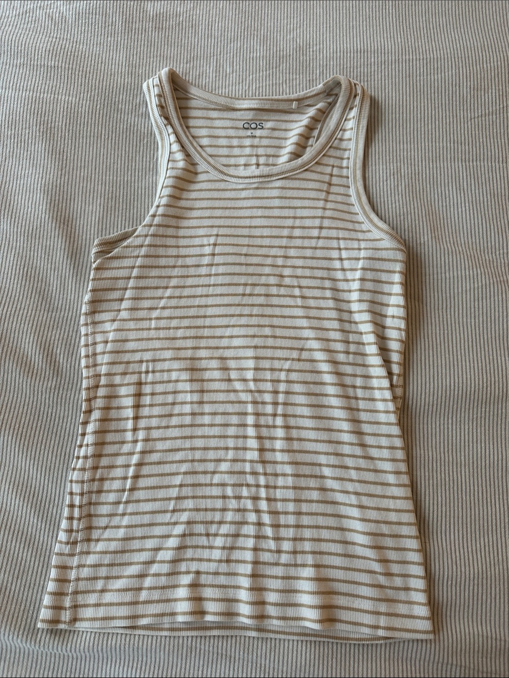 COS Striped Cream and Tan Ribbed Tank